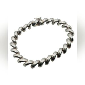 Italy, Sterling Silver Curved Link Bracelet 16.6 G,Elegant Silver Twist Bracelet